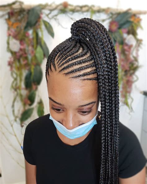 black hair ponytail braids